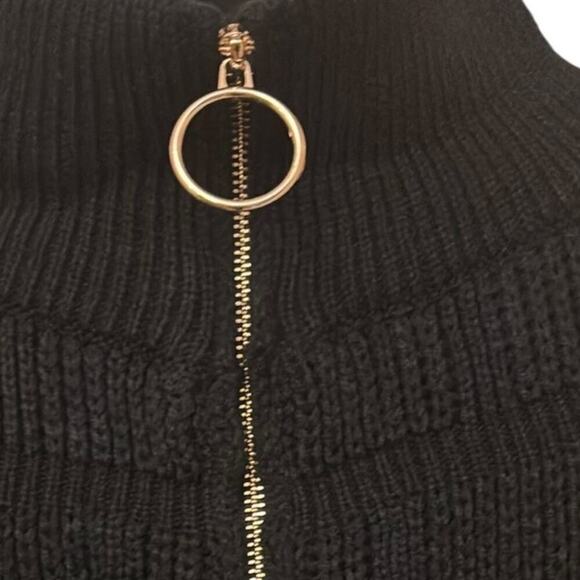 Black Full-Zip Cropped Sweater with Gold Accent- NWT - Picture 7 of 9